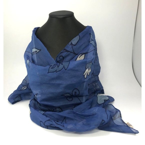 Unbranded Accessories - Vintage Blue & White Floral Vine Pattern Italian Chiffon Scarf 11"x60" Polyester
